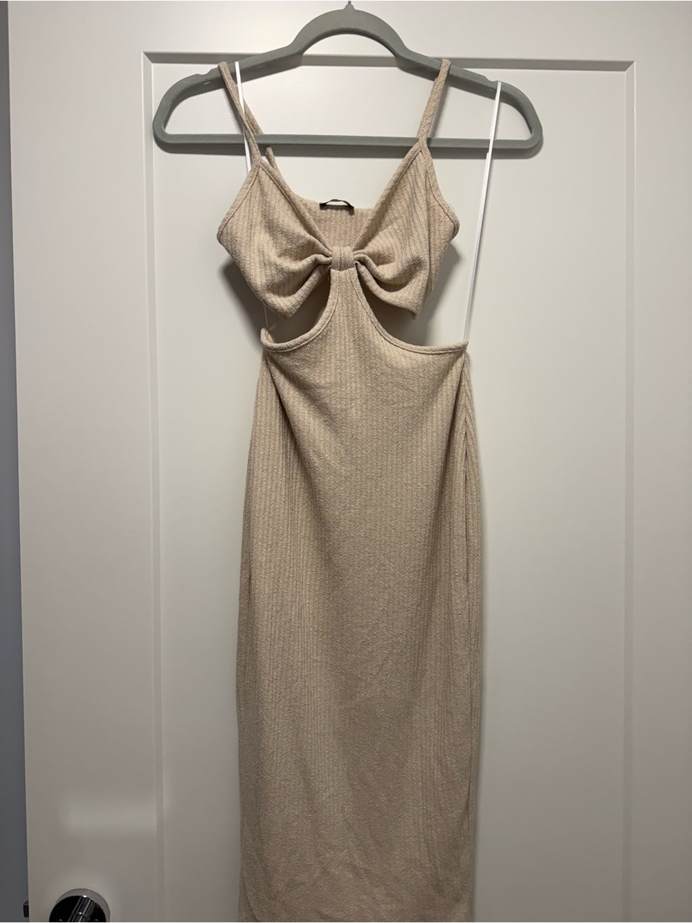 Beige Cutout Bow Midi Dress - Women